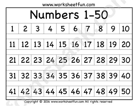 Printable Number Chart 1 50